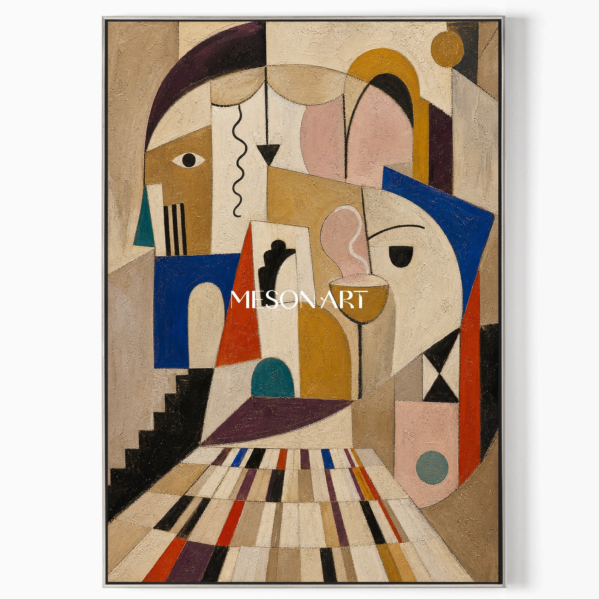 Cubist Expressionist Art Painting With Architectural Forms For Modern Home Decor
