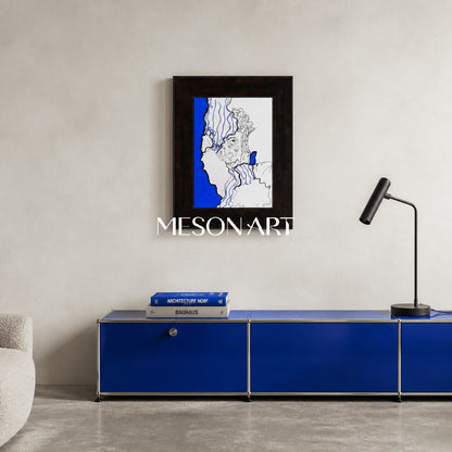 Modern Abstract Blue And Black Line Art Painting For Contemporary Home Decor