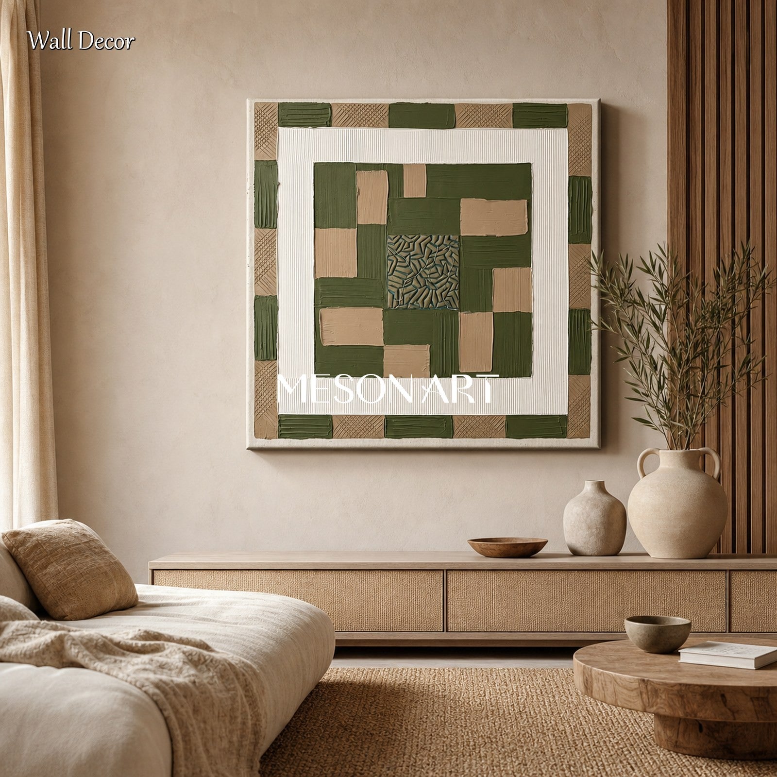 Emerald Green Abstract Art With Textured Relief For Modern Art Deco Living Room Decor