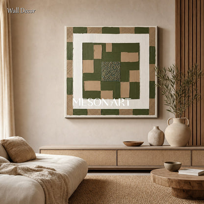 Emerald Green Abstract Art With Textured Relief For Modern Art Deco Living Room Decor