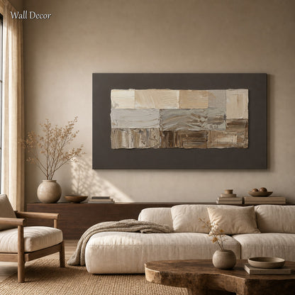 Large Textured Abstract Painting With Earthy Tones For Modern Home Decor