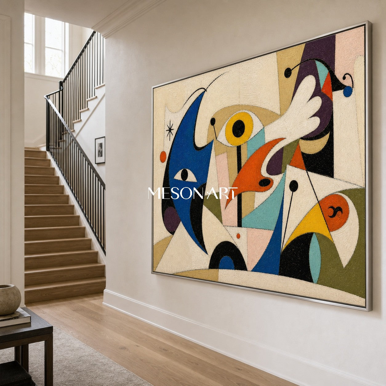 Abstract Surrealist Painting With Blue And Orange Tones For Modern Home Decor