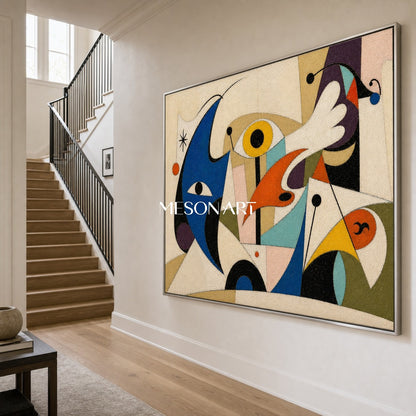 Pittura astratta surrealista con toni blu e arancioni per l'arredamento moderno della casa
