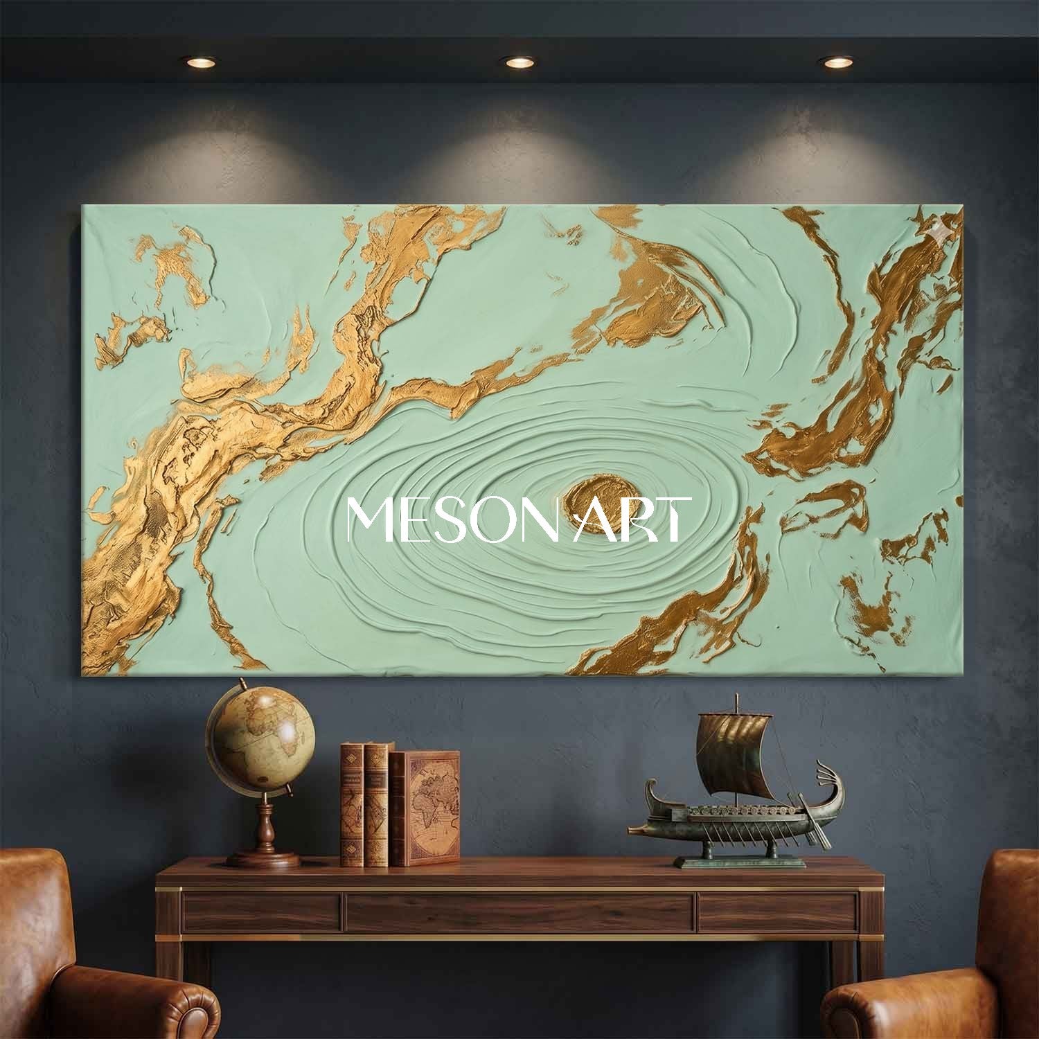 Large Gold Textured Abstract Painting For Modern Living Room Wall Decor