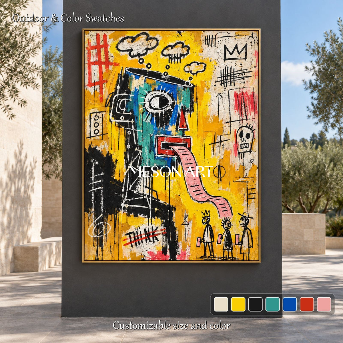 Yellow And Black Abstract Graffiti Painting Original Artist Street Art Rectangular Wall Decor By Mesonart