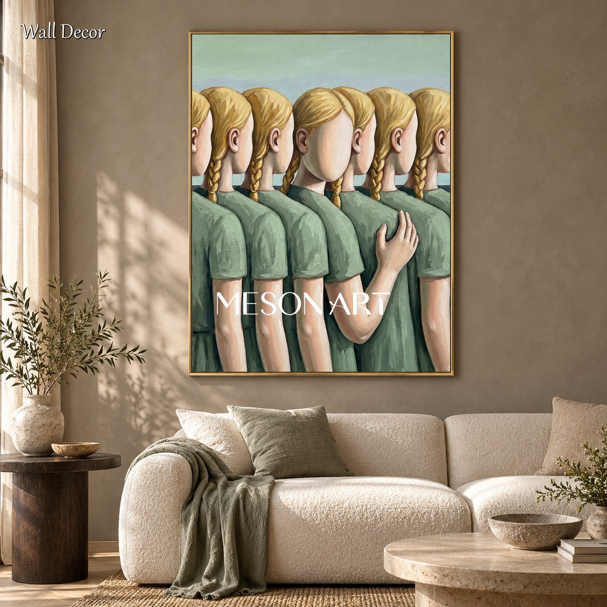 Green And Gold Surrealist Art Original Artist Hand Painted Rectangular Wall Decor For Living Room By Mesonart