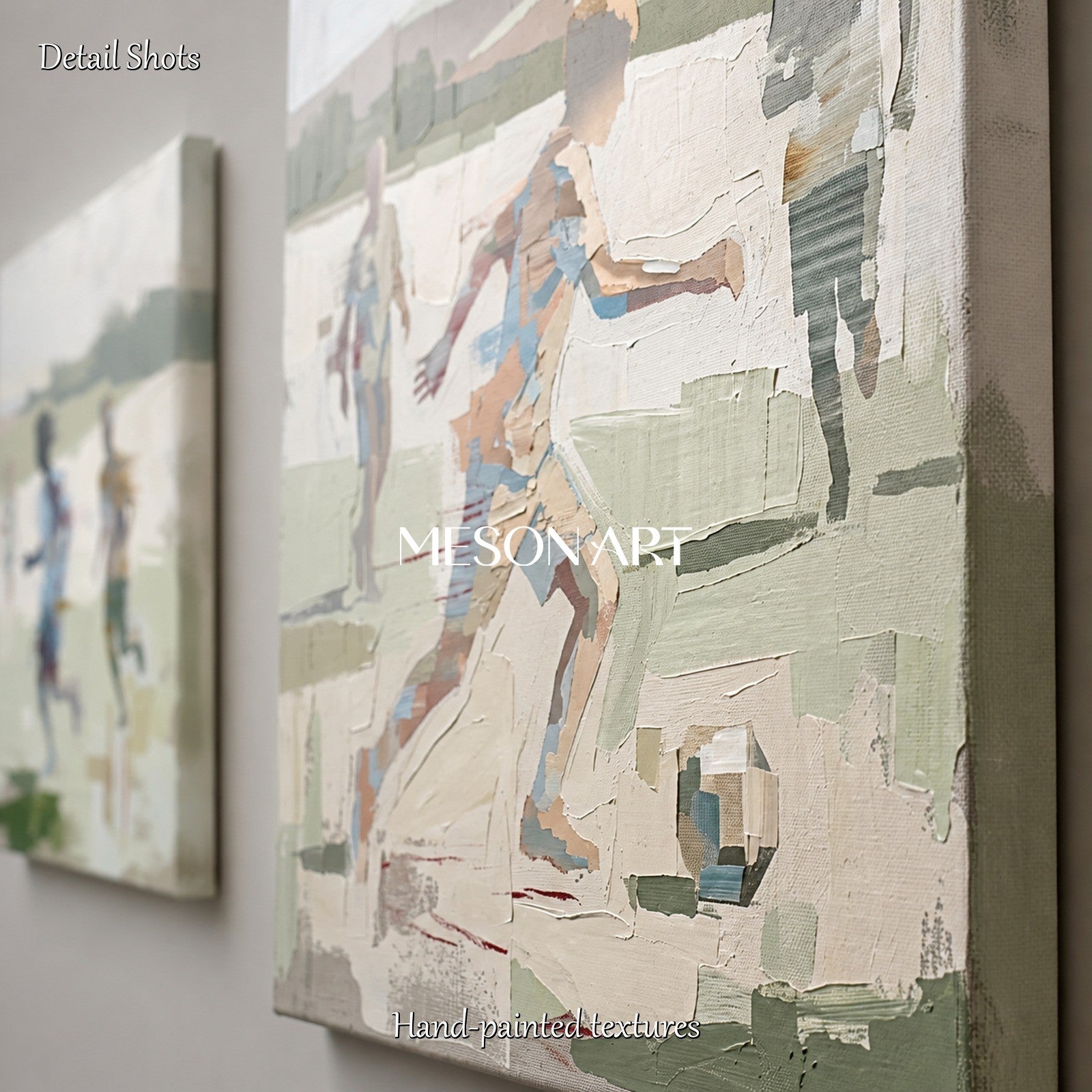 Green And Beige Abstract Sports Painting Contemporary Figurative Art Square Wall Decor By Mesonart