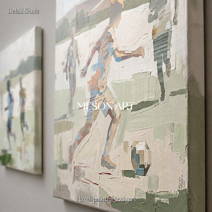 Green And Beige Abstract Sports Painting Contemporary Figurative Art Square Wall Decor By Mesonart