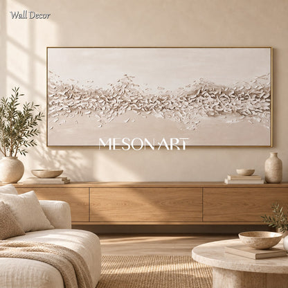 Beige Textured Canvas Painting Abstract Panoramic Rectangular Wall Art Original Artist By Mesonart