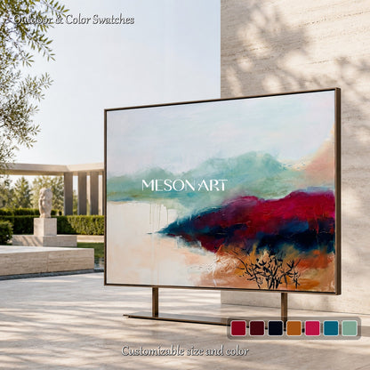 Red And Blue Abstract Landscape Painting Rectangular Wall Art Original Artist Contemporary Expressionist Art By Mesonart