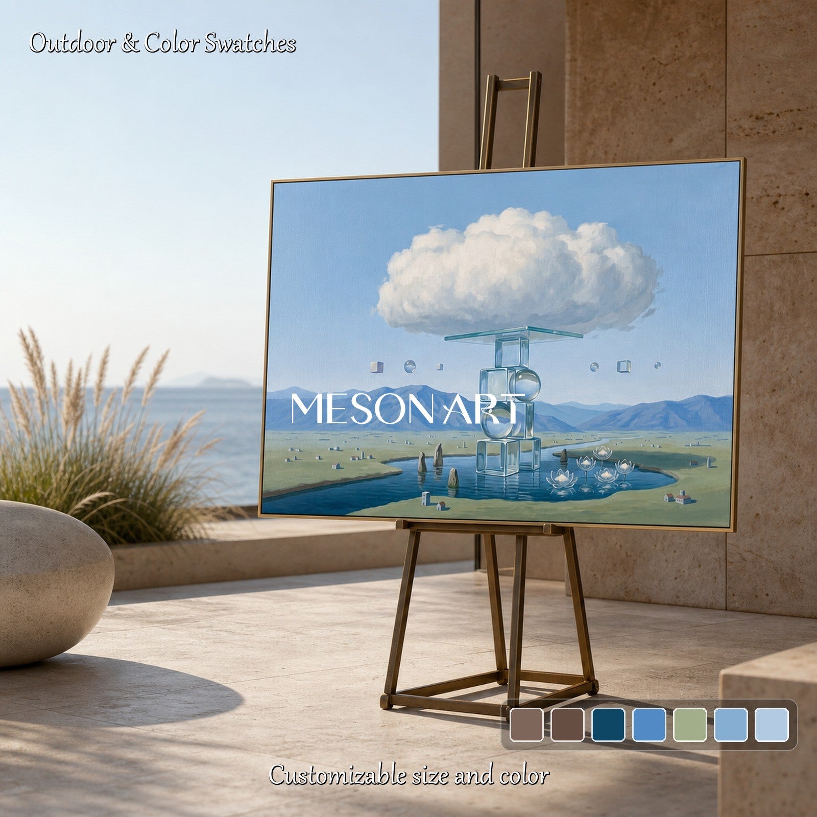Surrealist Glass Structure Landscape Painting With Soft Brushwork For Living Room And Office Decor