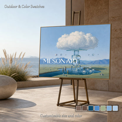 Surrealist Glass Structure Landscape Painting With Soft Brushwork For Living Room And Office Decor