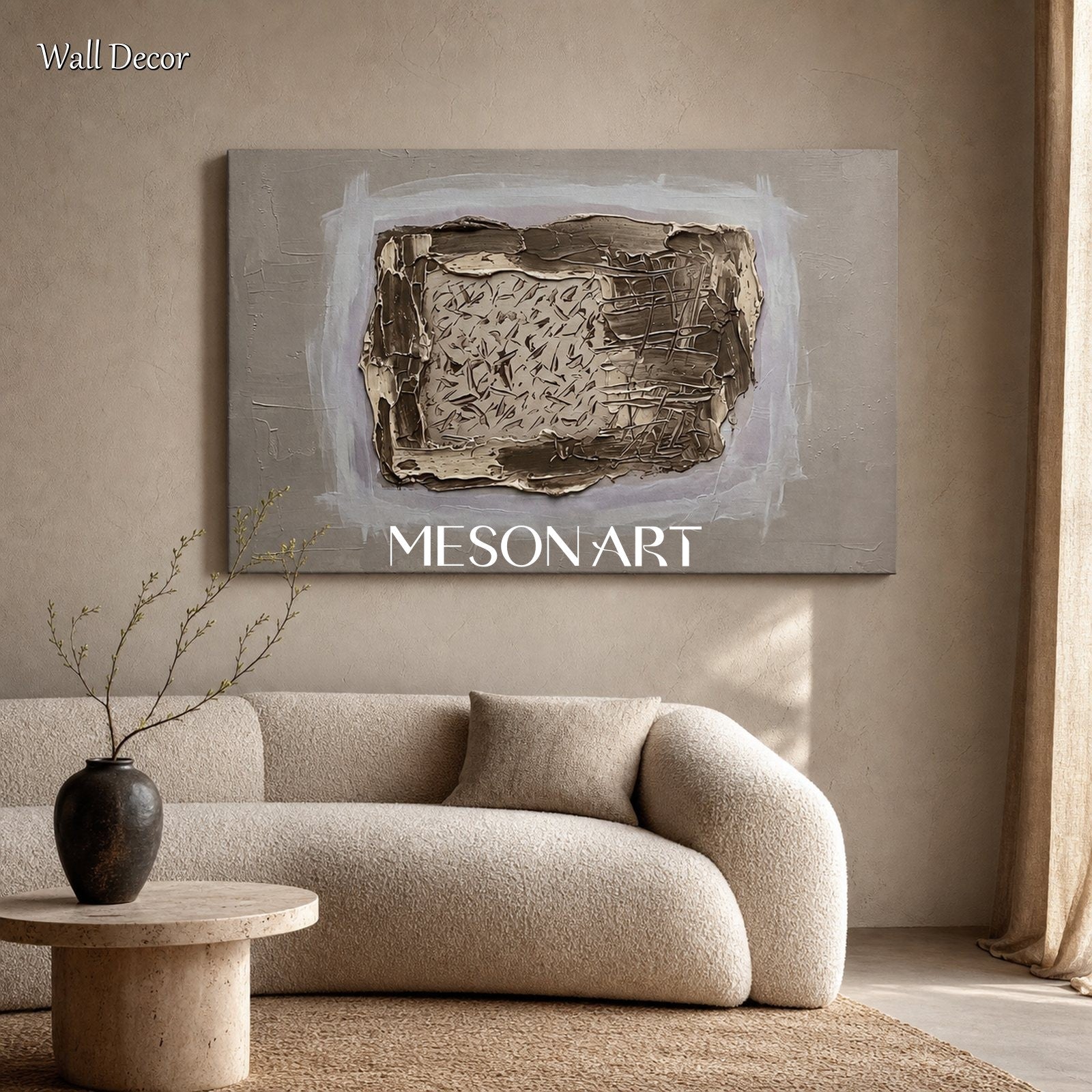 Minimalist Textured Abstract Art In Beige And Gray For Modern Home Decor