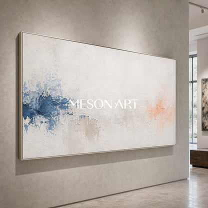 Blue And White Minimalist Abstract Painting For Modern Living Room Decor With Textured Canvas
