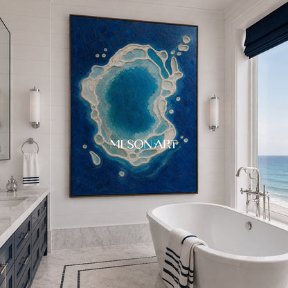 Azure Lagoon Circle Textured Blue And White Ocean Art For Living Room
