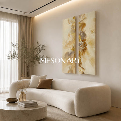 Large Gold Leaf Abstract Painting On Canvas For Modern Living Room Wall Decor