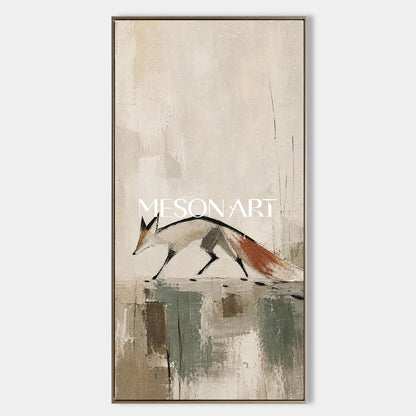 Minimalist Fox Canvas Art Abstract Animal Painting For Modern Entryway Decor