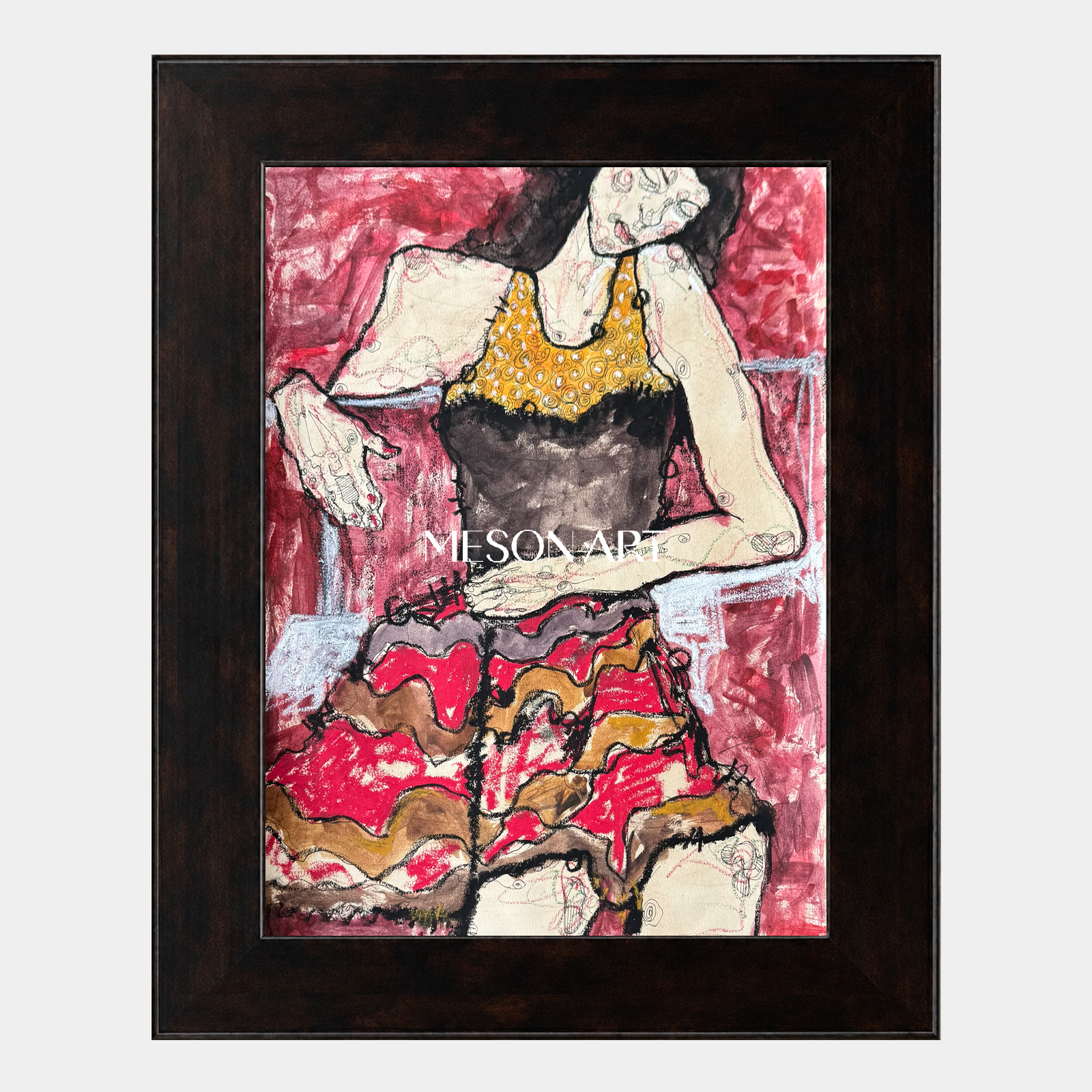 Red And Brown Figurative Painting Contemporary Original Artwork Rectangular Wall Art For Living Room By Mesonart