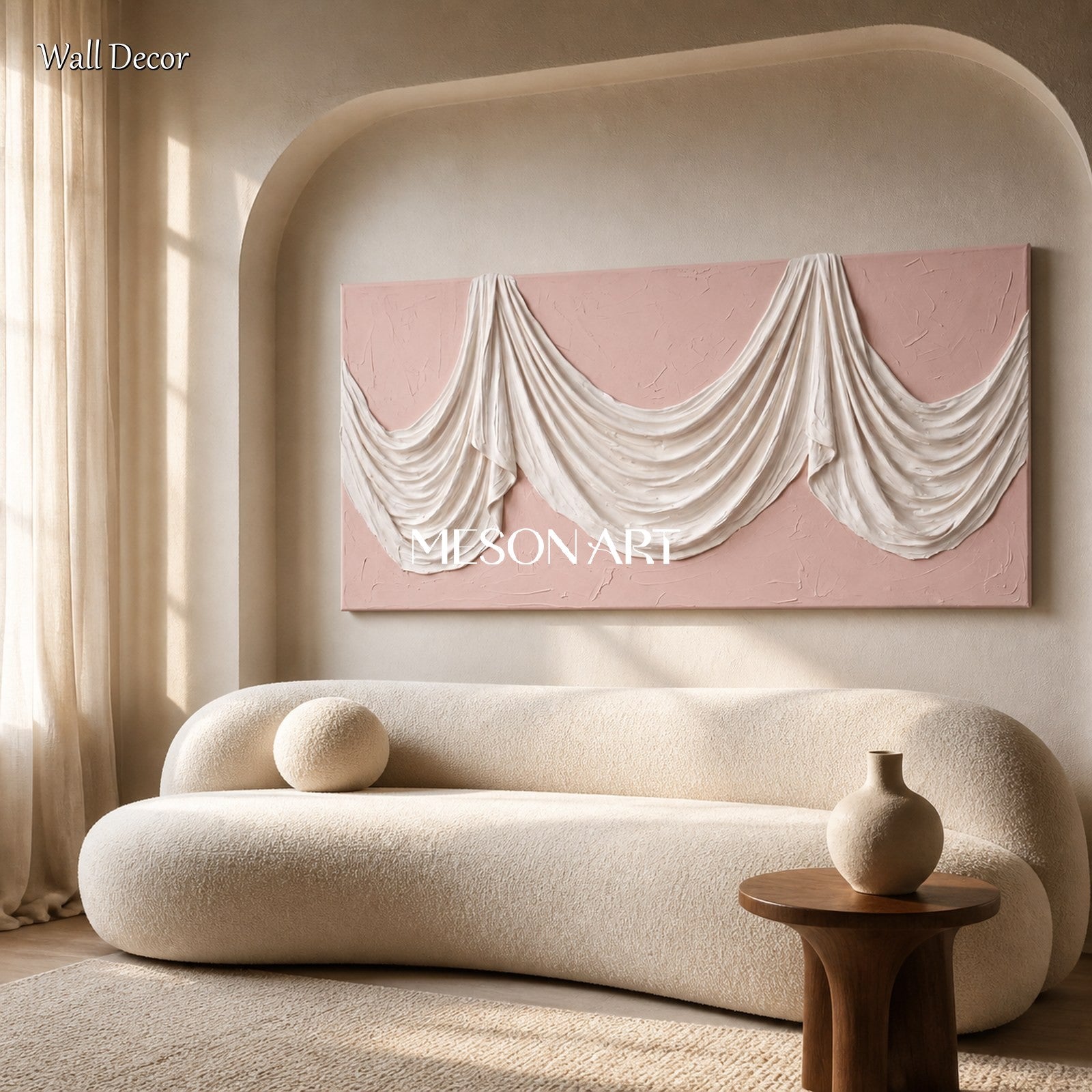 Pink And White Plaster Relief Art Panoramic Sculptural Wall Decor Original Artist By Mesonart