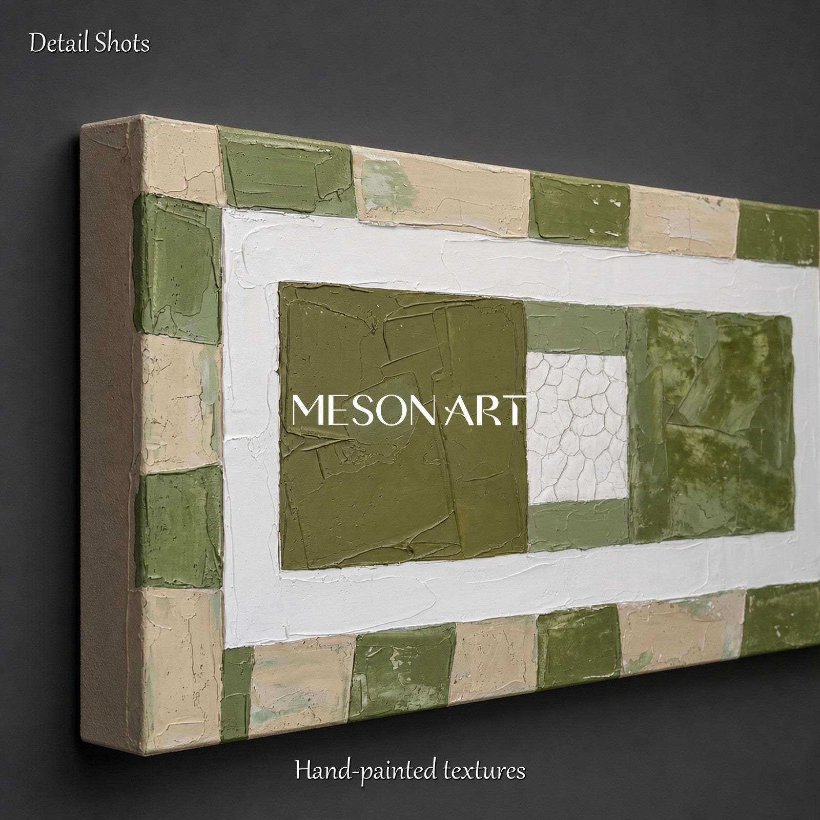 Green Abstract Plaster Texture Art For Modern Living Room Decor With Geometric Design