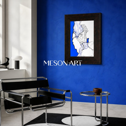 Modern Abstract Blue And Black Line Art Painting For Contemporary Home Decor