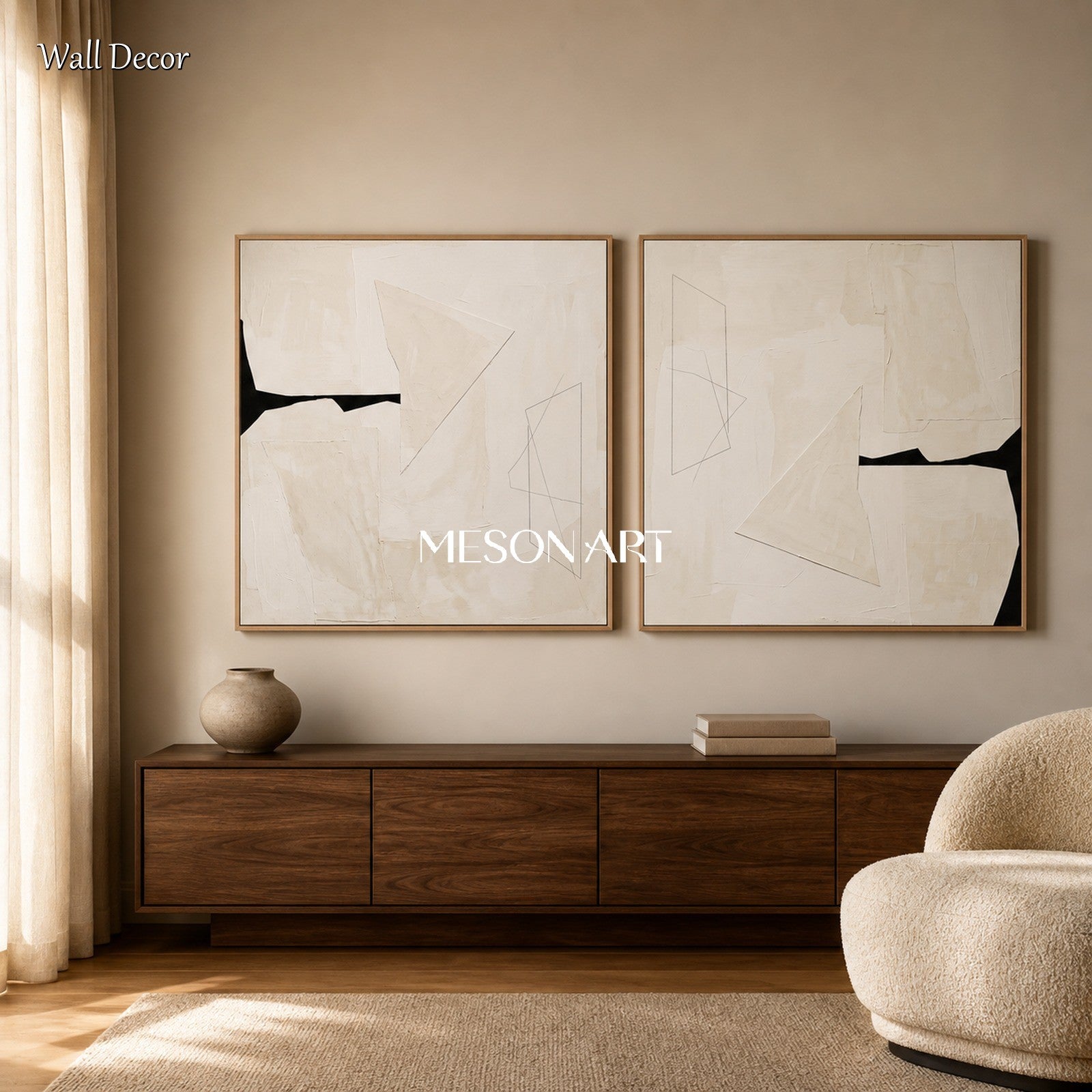 Beige And Black Contemporary Painting Square Wall Art Original Statement Artwork By Mesonart