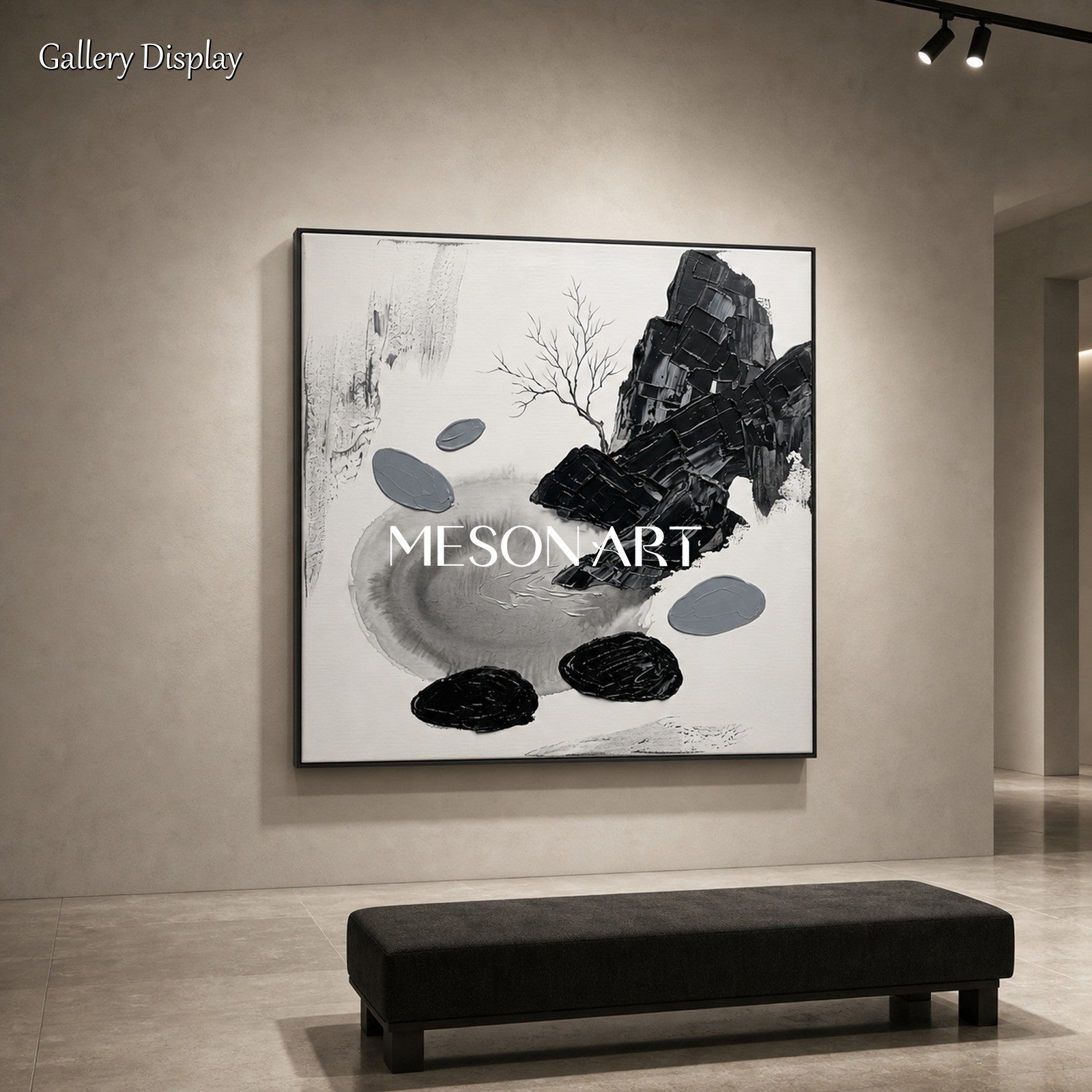 Minimalist Black And White Abstract Art With Palette Knife Texture For Modern Home Decor