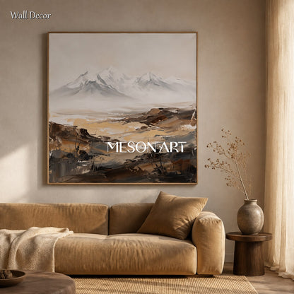 Beige And Black Abstract Painting Square Wall Art For Living Room By Mesonart