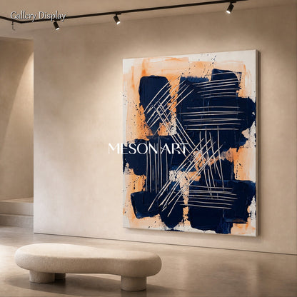 Black And Orange Abstract Expressionism Painting Inspired By Pollock Style Rectangular Wall Art For Living Room By Mesonart