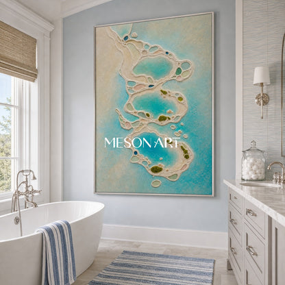 Turquoise Lagoon Abstract Art With Textured Relief For Coastal Living Room Decor