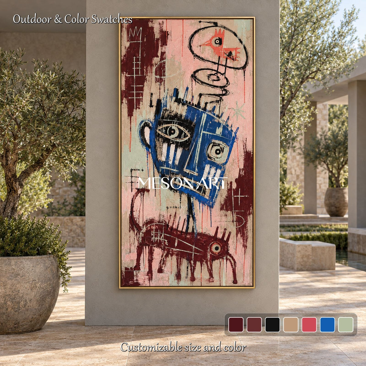 Red And Blue Abstract Graffiti Painting Original Hand Painted Contemporary Textured Wall Art Panoramic By Mesonart