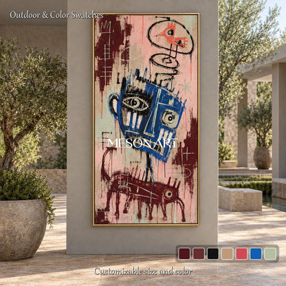 Red And Blue Abstract Graffiti Painting Original Hand Painted Contemporary Textured Wall Art Panoramic By Mesonart