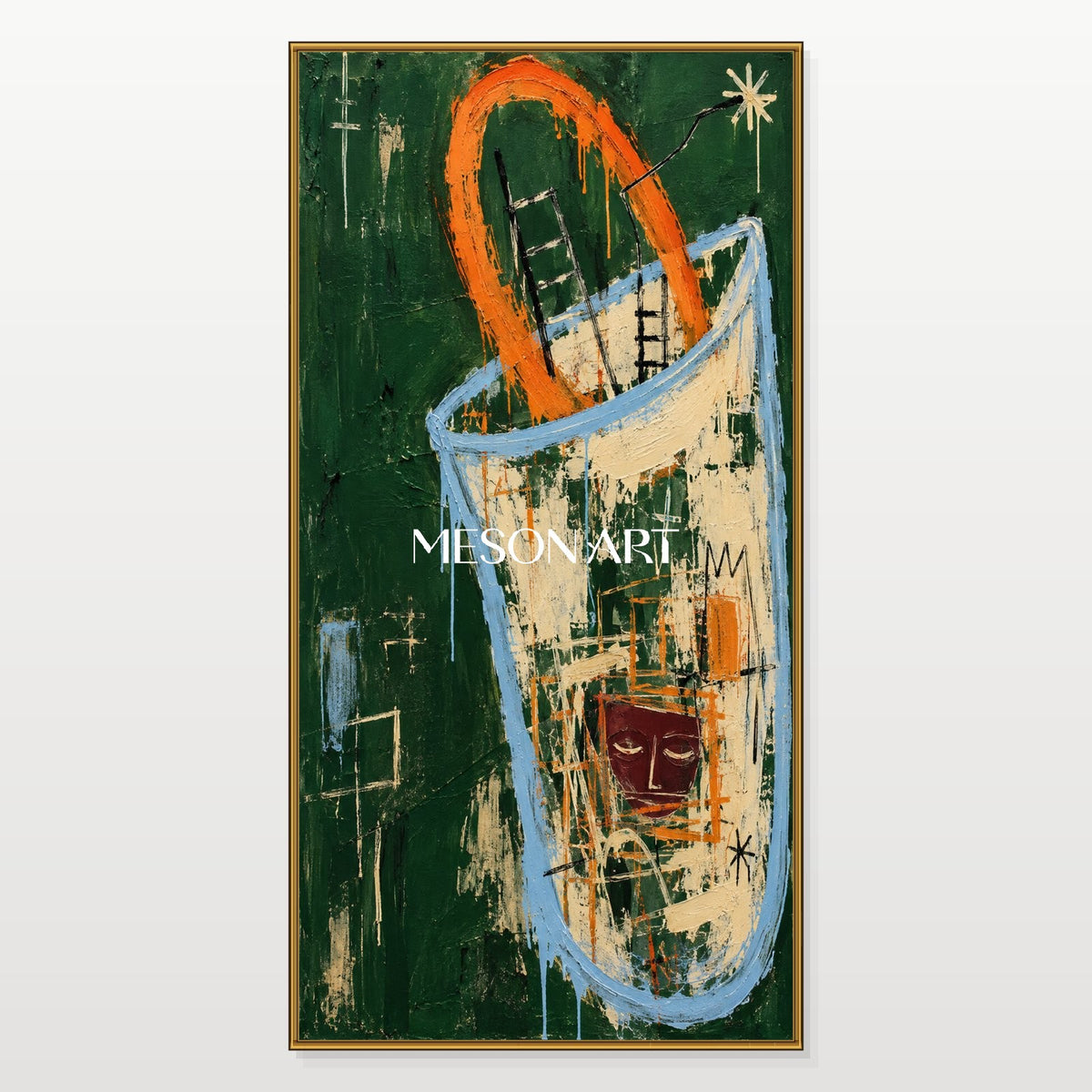 Green And Orange Graffiti Abstract Art Panoramic Wall Decor Hand Painted By Artist On Canvas Modern Contemporary By Mesonart
