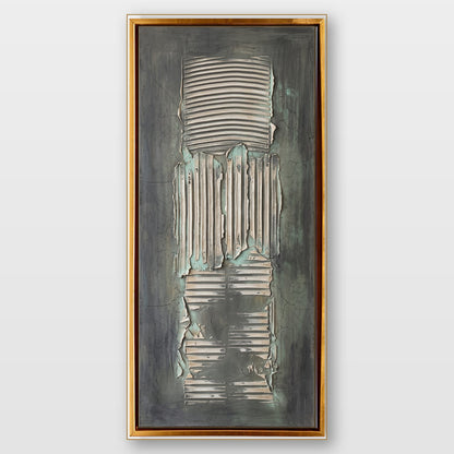 Green Abstract Plaster Texture Art With Gold Frame For Modern Home Decor