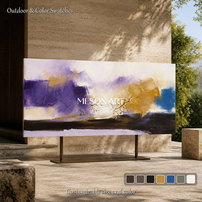 Purple And Gold Abstract Painting Panoramic Wall Art Textured Expressionist Art Original Artist By Mesonart