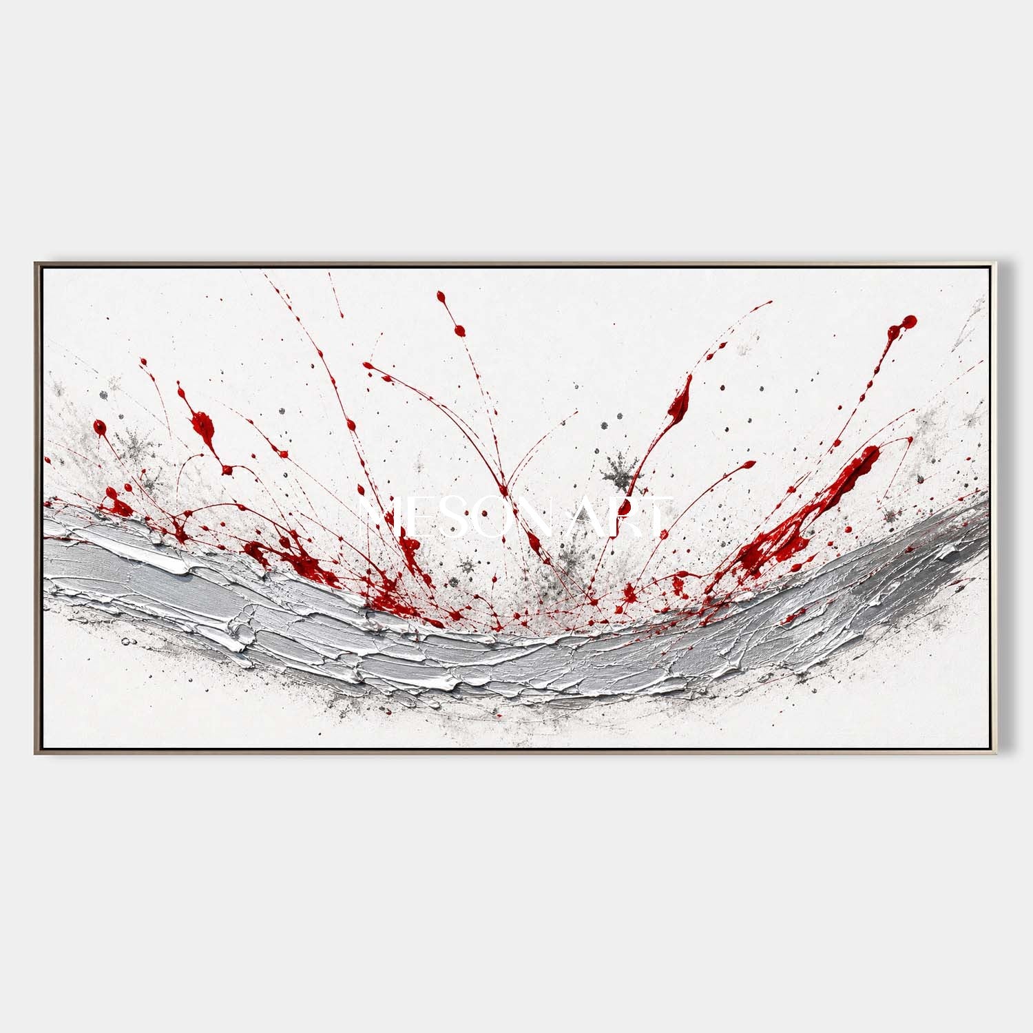 Bold Red And Silver Abstract Art Painting With Palette Knife Texture For Modern Living Room Decor