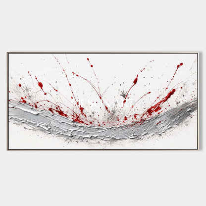 Bold Red And Silver Abstract Art Painting With Palette Knife Texture For Modern Living Room Decor