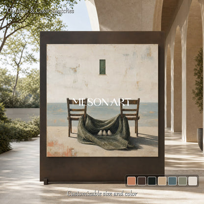 Surrealist Coastal Art With Birds And Chairs For Living Room Decor