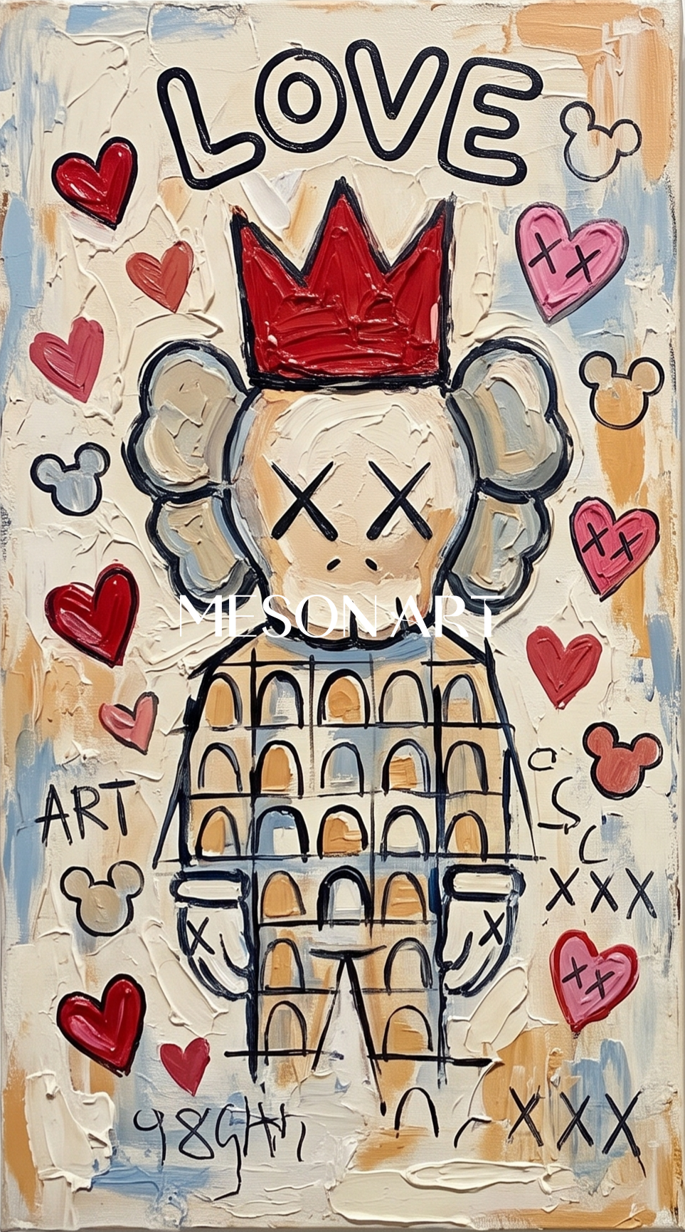 Urban Graffiti Art With Bold Hearts And Pop Icons For Modern Living Room Decor