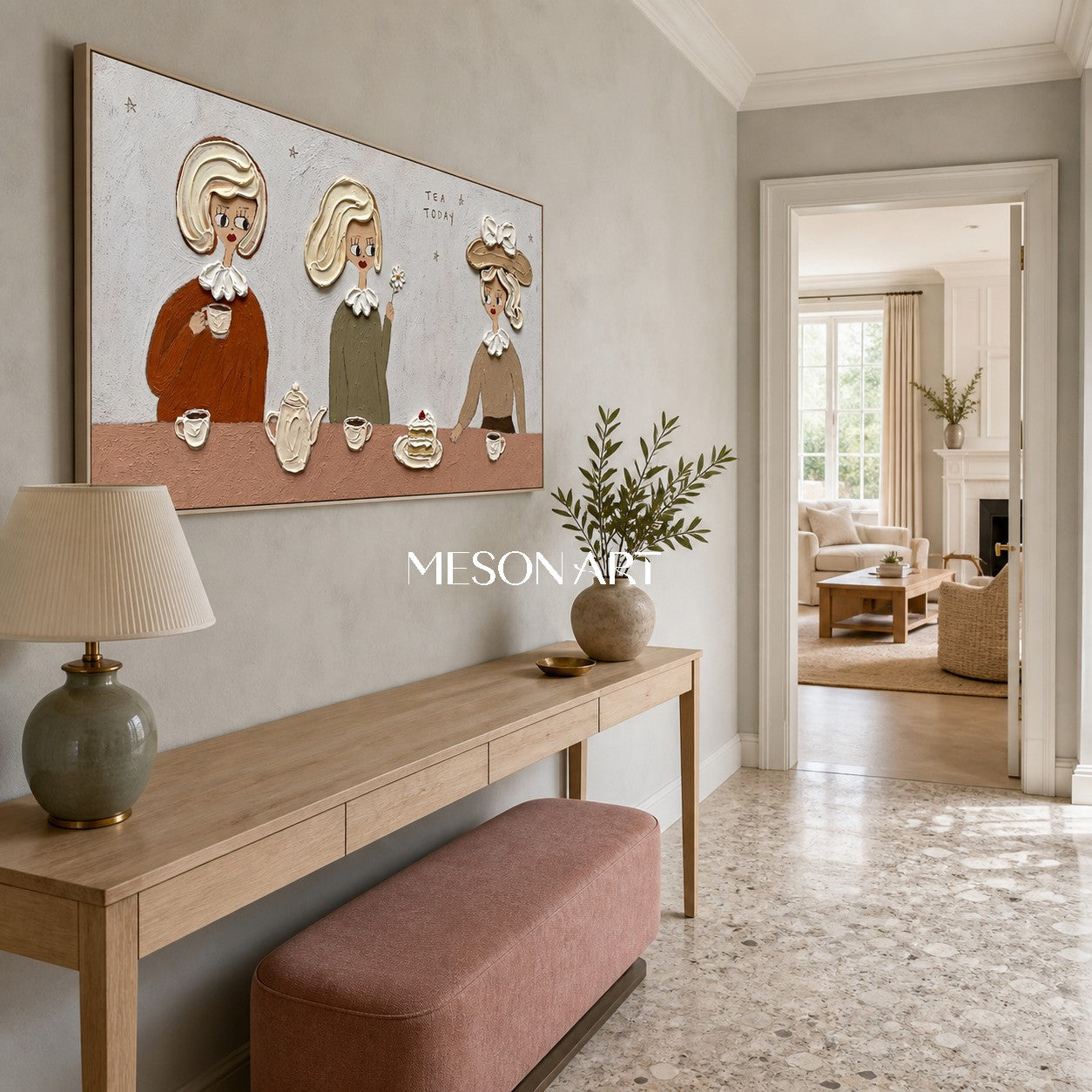 Charming Pop Art Tea Party Painting With Textured Relief For Modern Dining Room Wall Decor