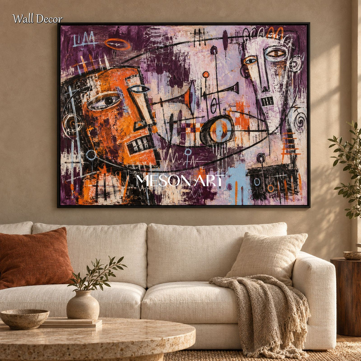Purple And Orange Abstract Graffiti Pop Art Painting Rectangular Wall Street Canvas Original Artist By Mesonart