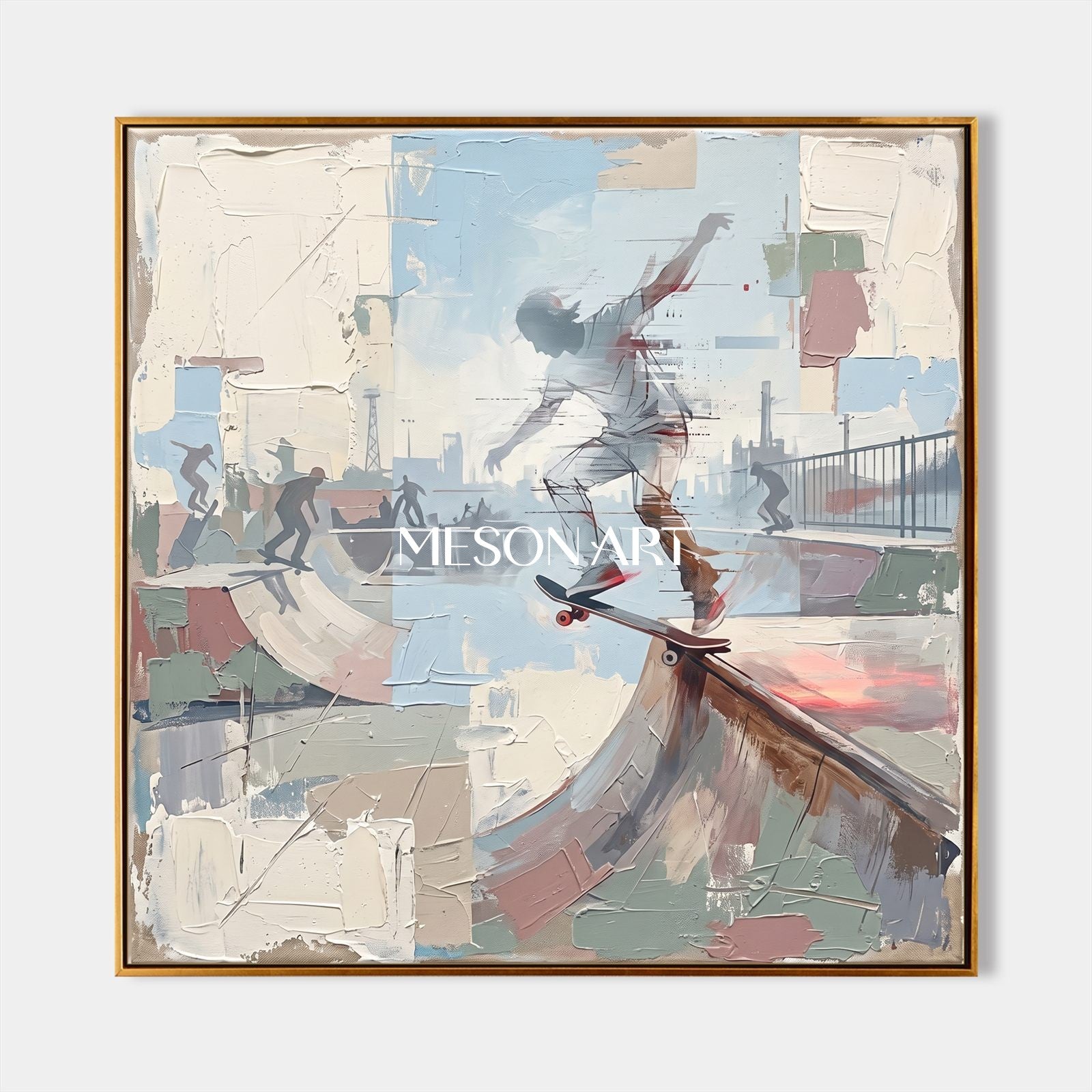 Beige And Blue Contemporary Sports Art Modern Figurative Painting Square Wall Decor By Mesonart