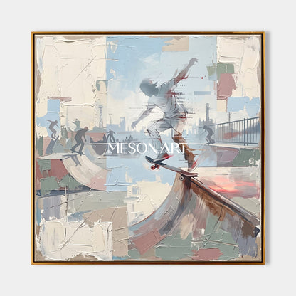 Beige And Blue Contemporary Sports Art Modern Figurative Painting Square Wall Decor By Mesonart