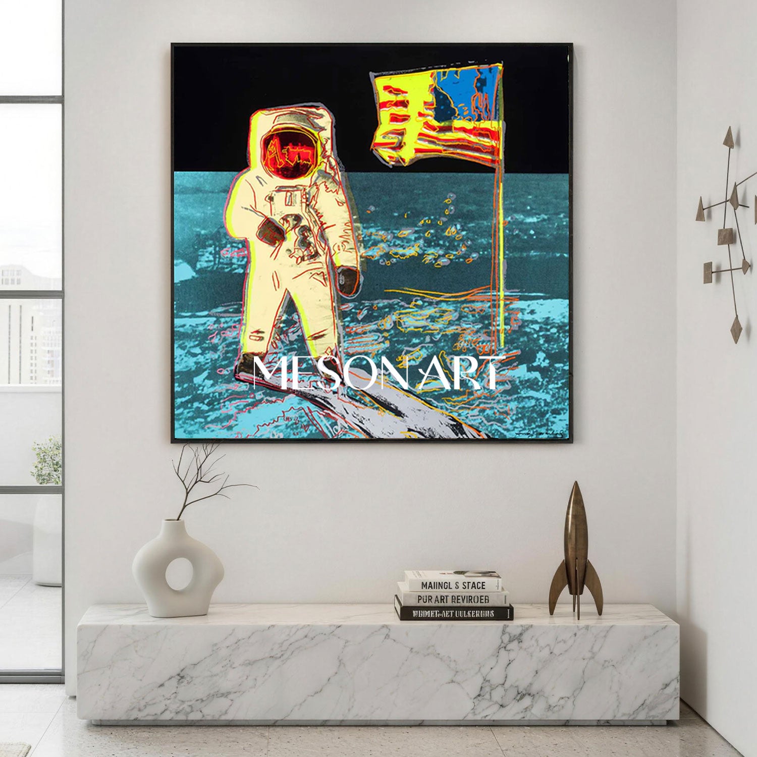 アンディウォーホル【希少】宇宙飛行士とアメリカ国旗　フレーム付き　現代アート 宇宙飛行士 絵画 カラフル キャラクター 絵画 アンディ・ウォーホル