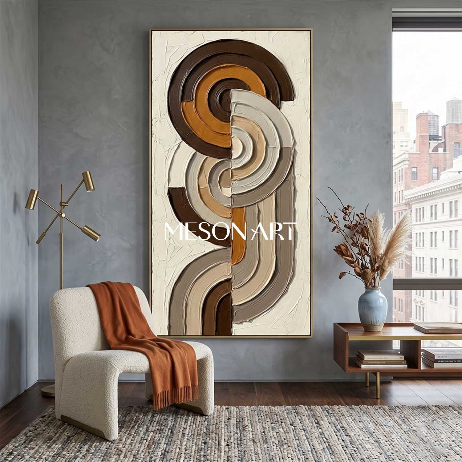 Bohemian Abstract Textured Plaster Wall Art in Earth Tones for Living Room