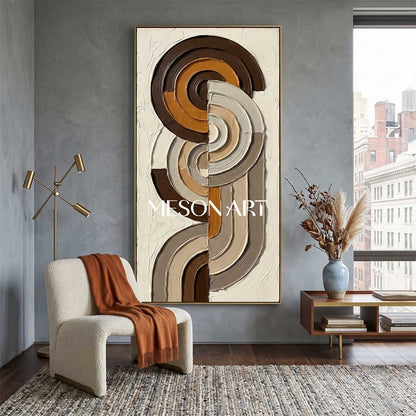 Bohemian Abstract Textured Plaster Wall Art in Earth Tones for Living Room