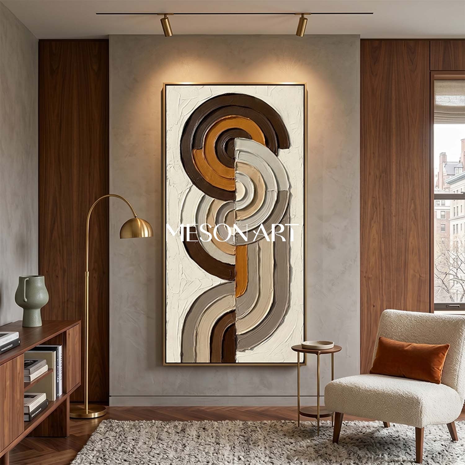 Bohemian Abstract Textured Plaster Wall Art in Earth Tones for Living Room