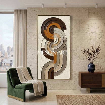 Bohemian Abstract Textured Plaster Wall Art in Earth Tones for Living Room