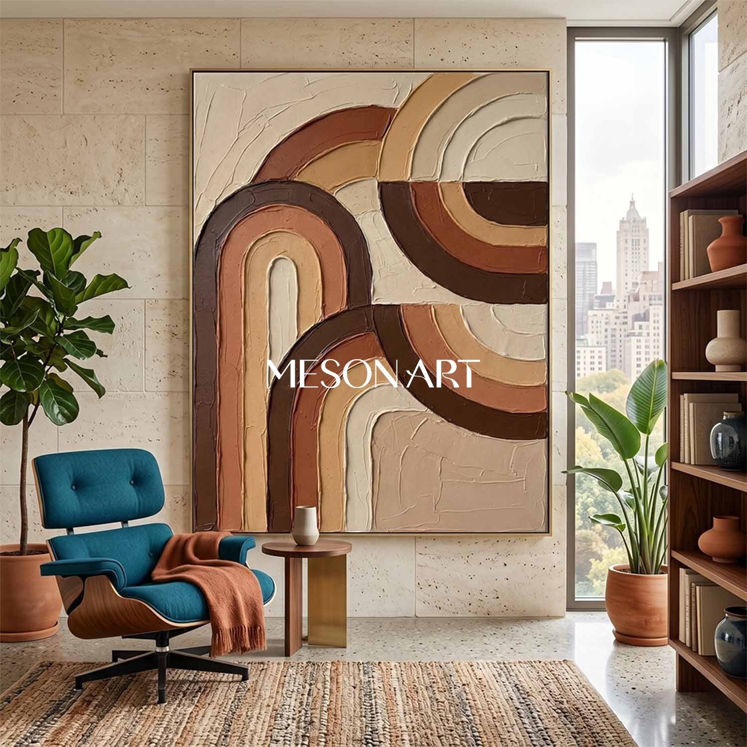 Bohemian Abstract Textured Plaster Arch Wall Art in Earth Tones
