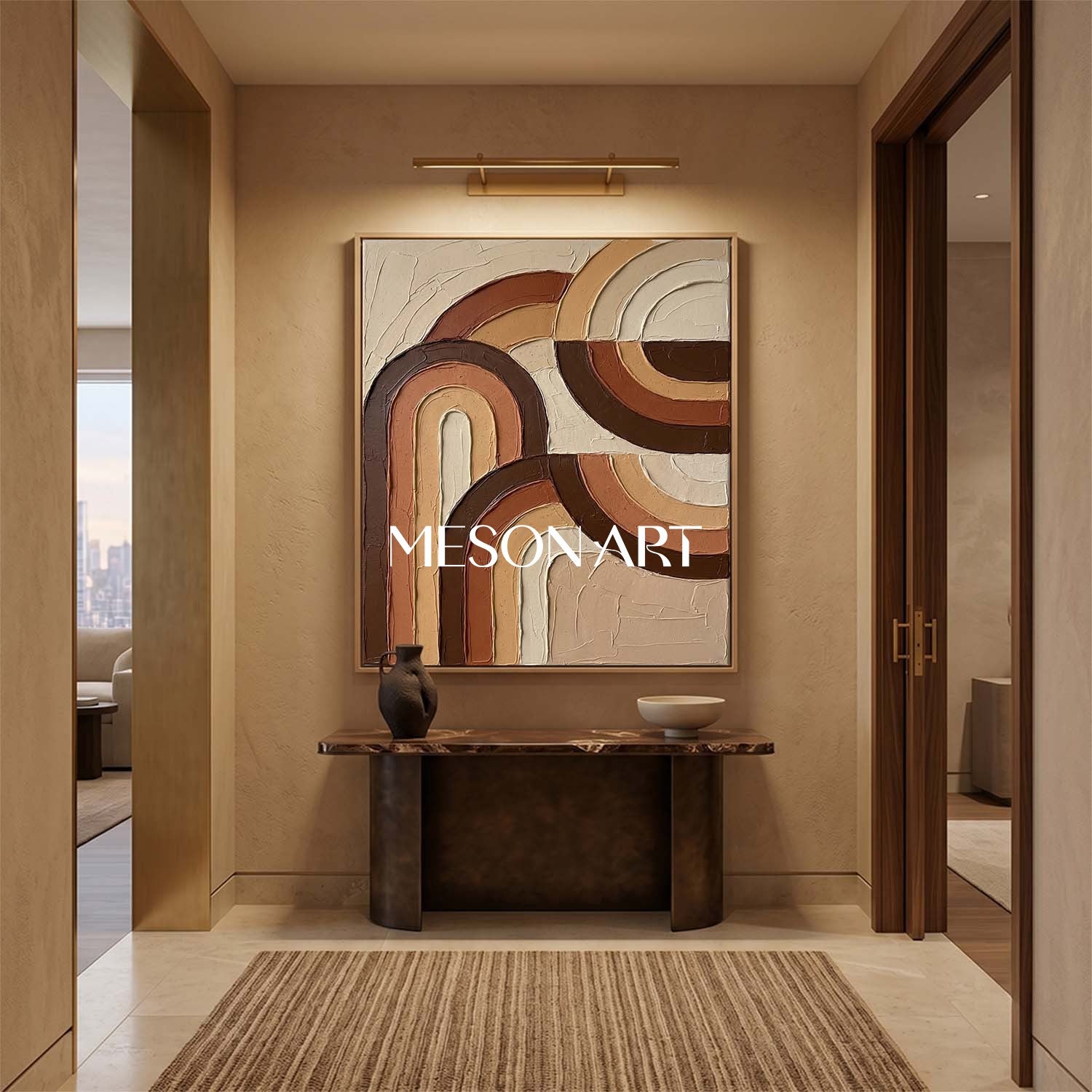 Bohemian Abstract Textured Plaster Arch Wall Art in Earth Tones